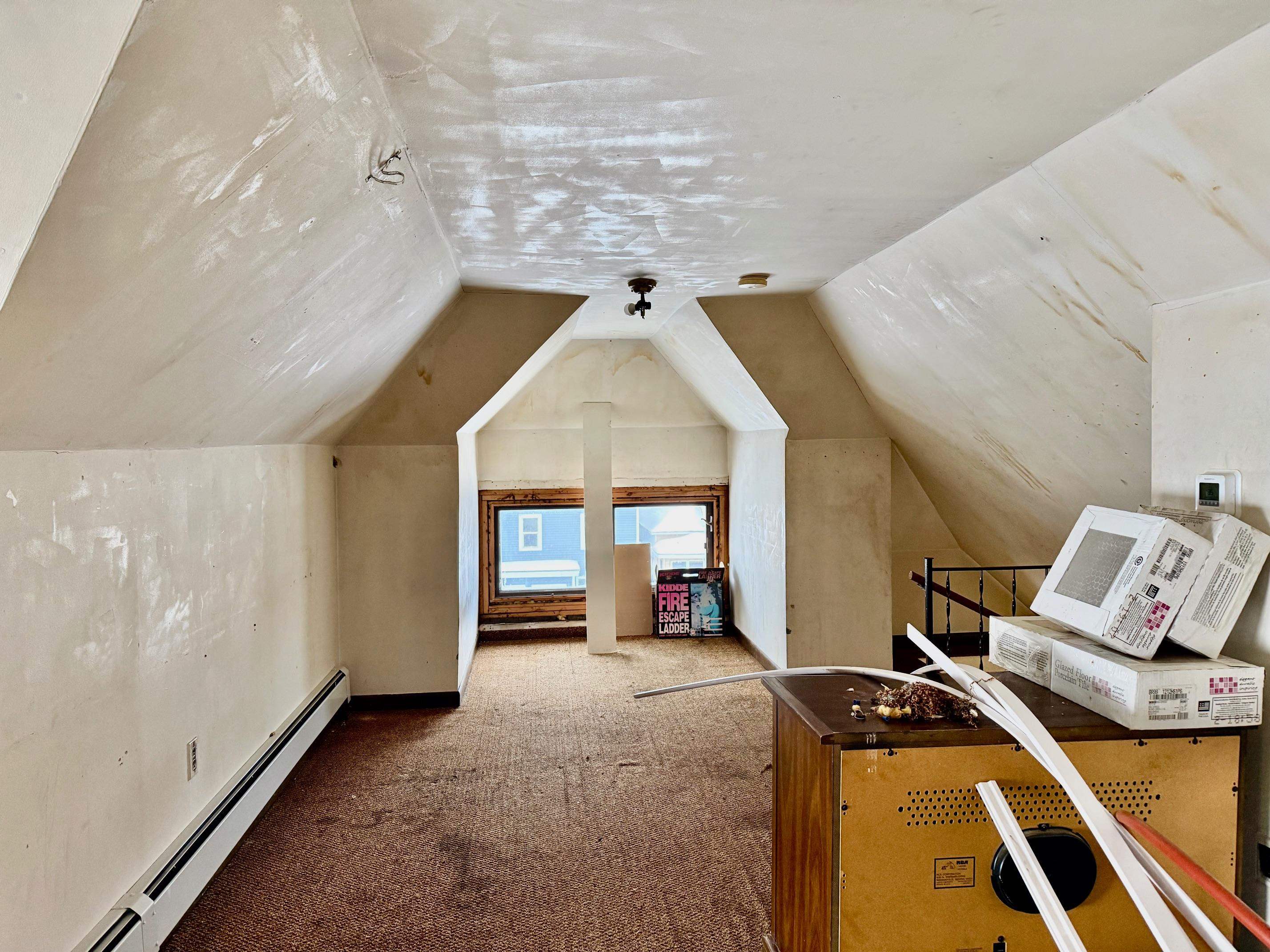 208 5th Street South Virginia, MN 55792 - Photo 8 of 9 Additional living space featuring a baseboard heating unit, carpet flooring, and vaulted ceiling