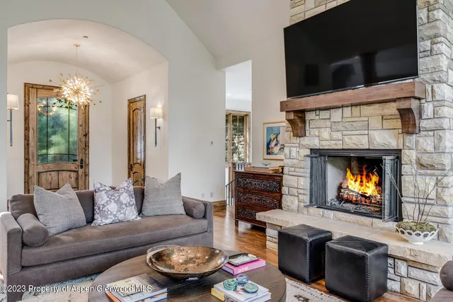 a view of a dining room with furniture and window