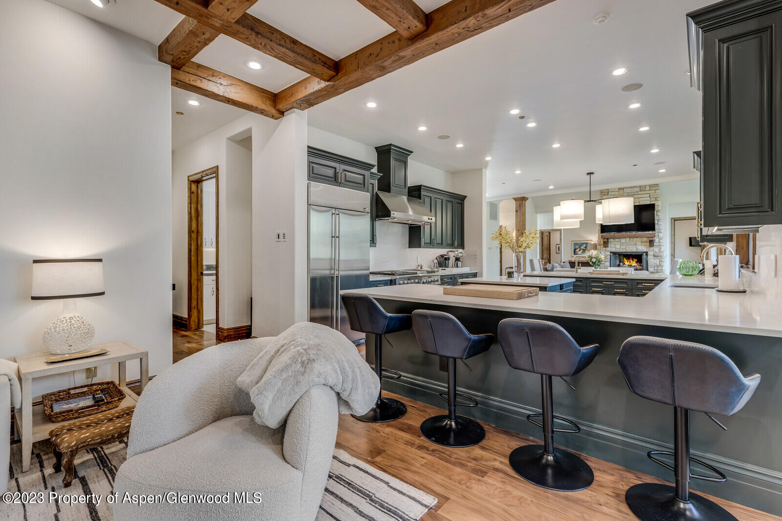 70 River Bend Road Snowmass, CO 81654 - Photo 18 of 70 a kitchen with stainless steel appliances kitchen island granite countertop a sink and cabinets