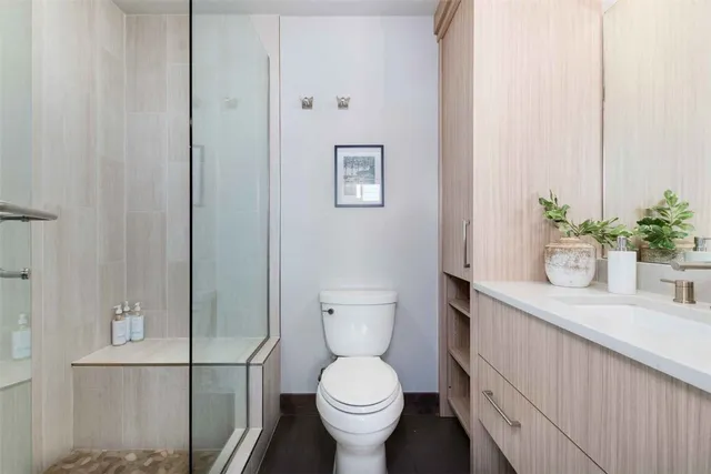 a bathroom with a toilet a sink and mirror