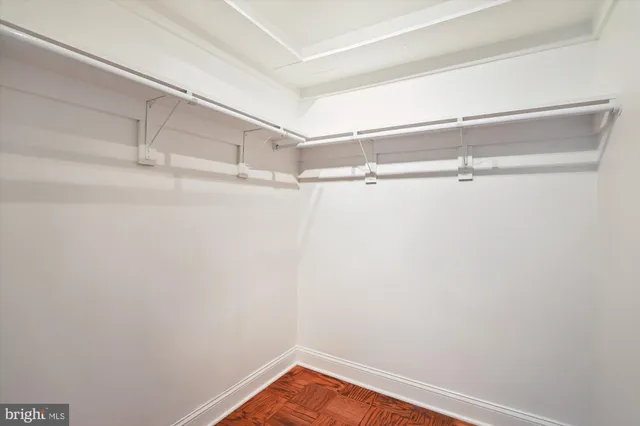 a view of walk in closet with empty racks