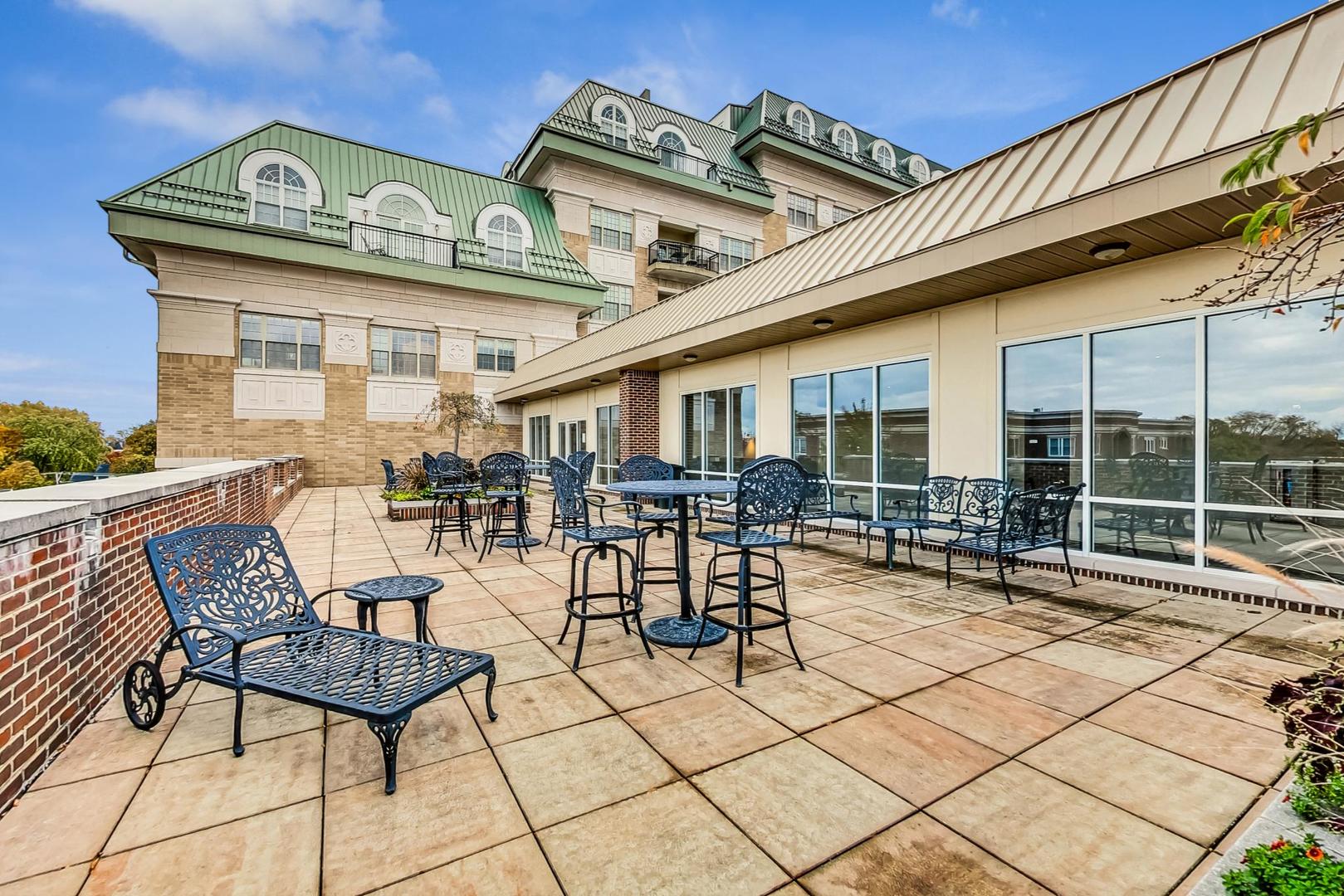 50 North Plum Grove Road, Unit 210E Palatine, IL 60067 - Photo 39 of 47 a view of a patio with table and chairs and potted plants