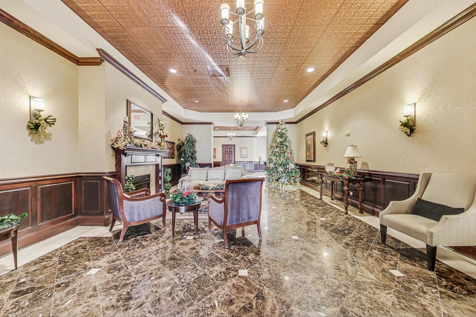 50 North Plum Grove Road, Unit 210E Palatine, IL 60067 - Photo 8 of 47 a living room with furniture a piano and a chandelier