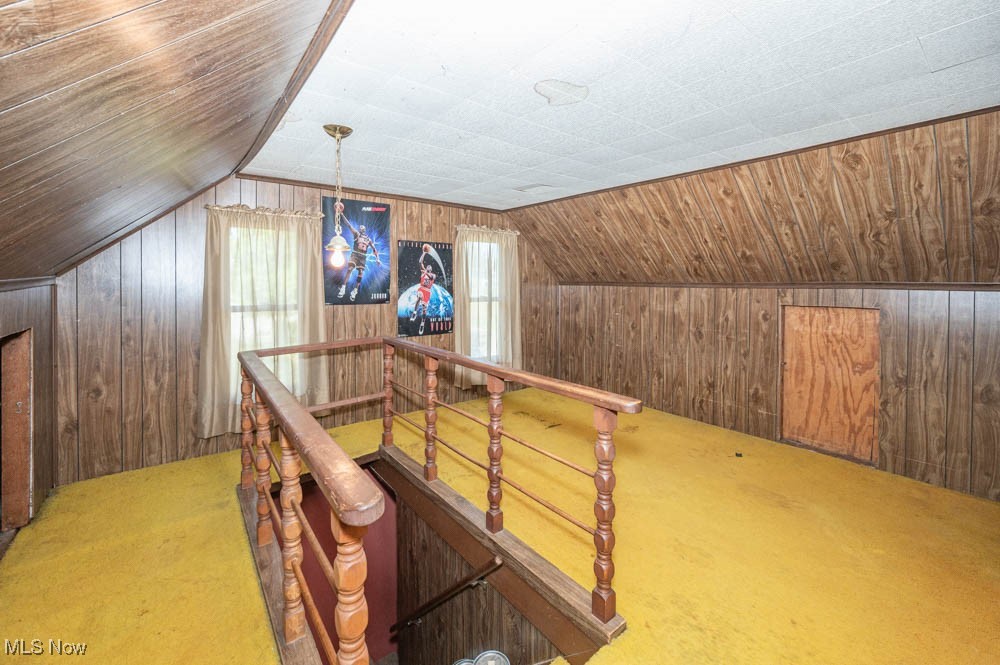 103 Valley Road Damascus, OH 44619 - Photo 17 of 27 Additional living space with carpet floors, wooden walls, and lofted ceiling