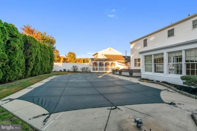 a view of a swimming pool with a yard