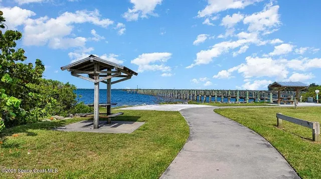 a view of a garden with a slide
