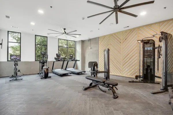 a view of a room with gym equipment