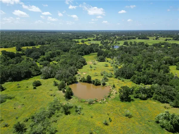 a view of a big yard with lots of green space