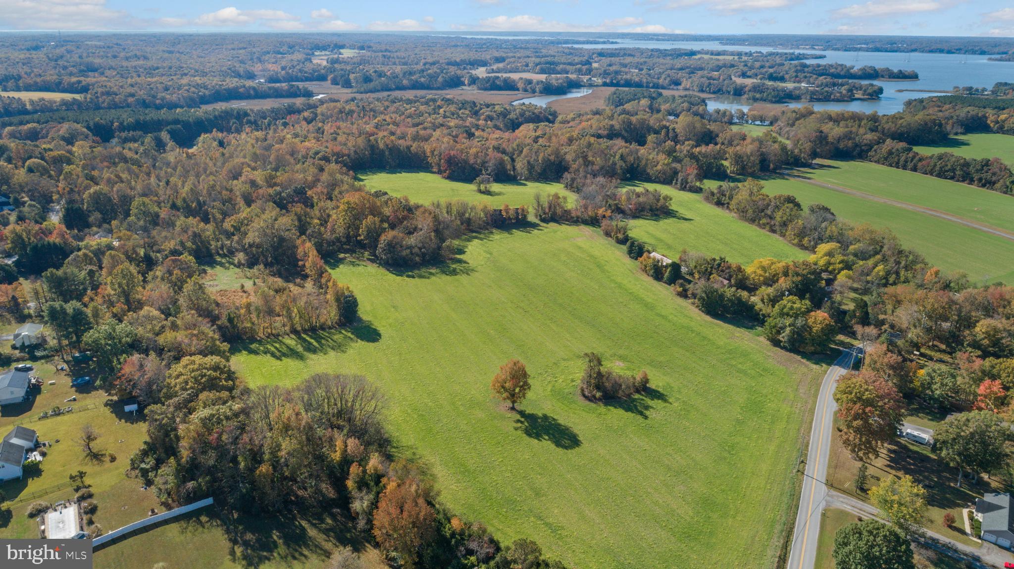 a view of a lake with a park