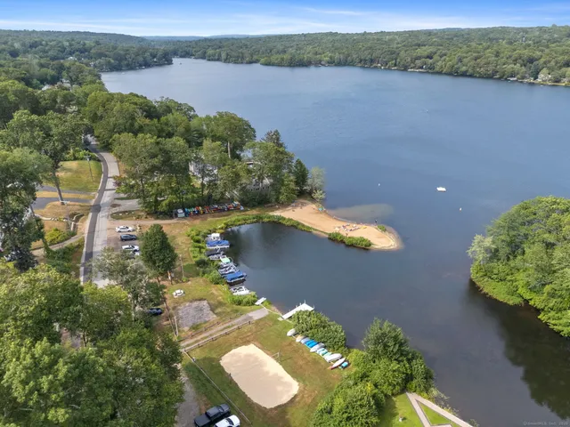 a view of a lake in middle of forest