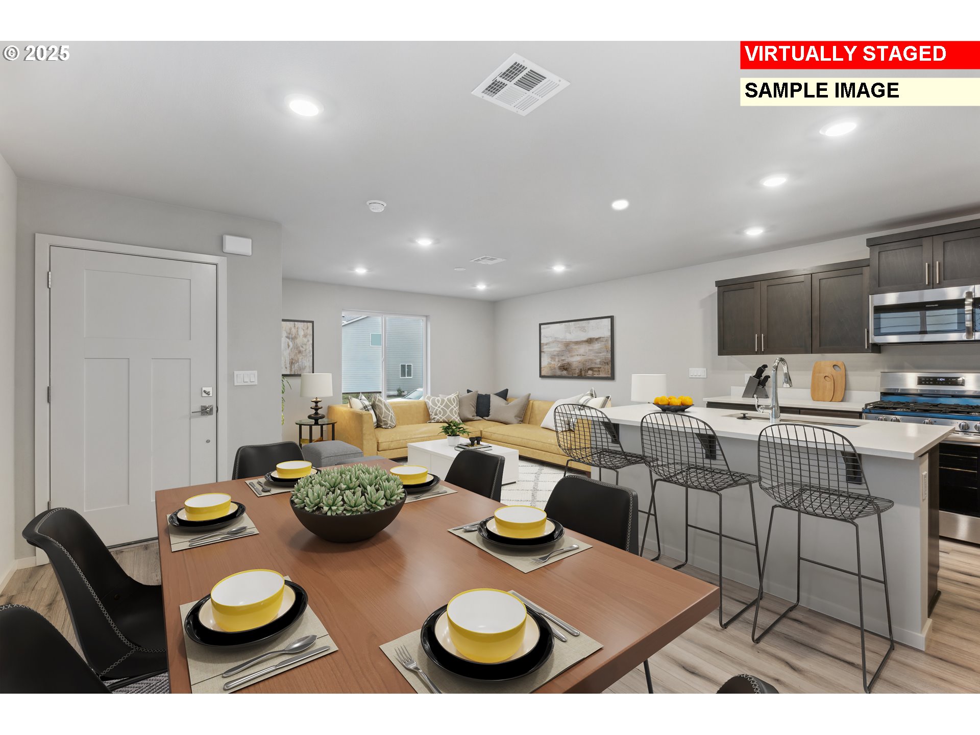 736 Merriott Lane Woodburn, OR 97071 - Photo 7 of 35 a open dining room with furniture and a kitchen view