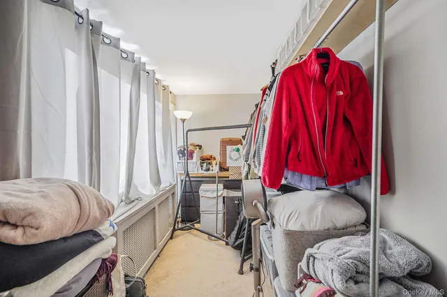 a view of a bedroom with furniture and a window
