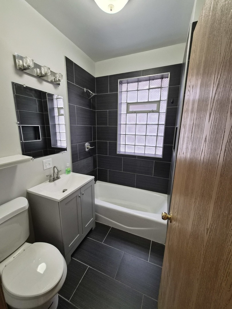 4828 South Indiana Avenue, Unit 201 Chicago, IL 60615 - Photo 9 of 17 a bathroom with a bathtub toilet sink and mirror