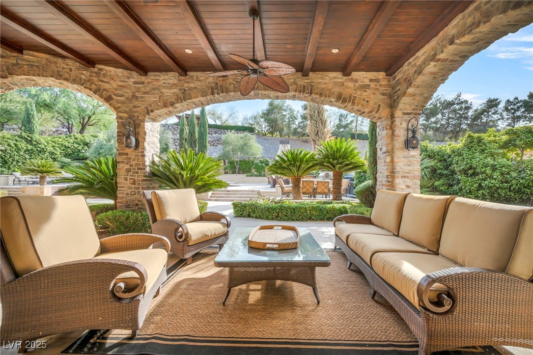 1793 Anelli Court Henderson, NV 89012 - Photo 15 of 47 View of patio featuring ceiling fan and an outdoor living space