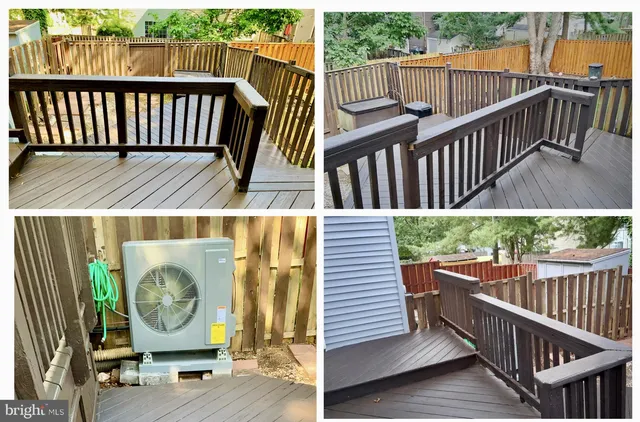 a view of a balcony with wooden floor