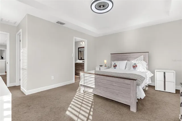 a bedroom with a bed and a cabinets