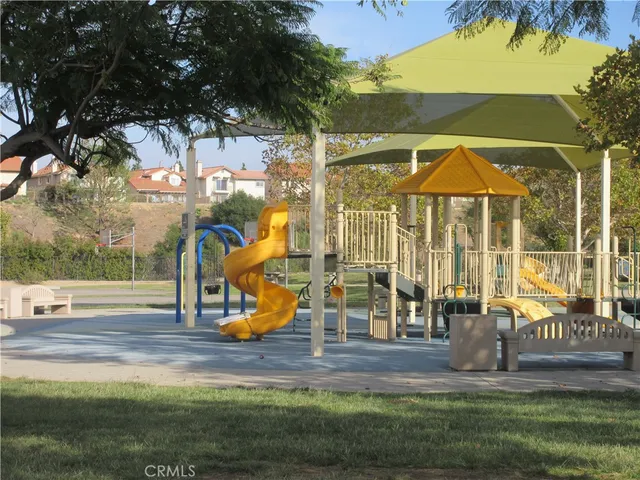 a view of a park with slide
