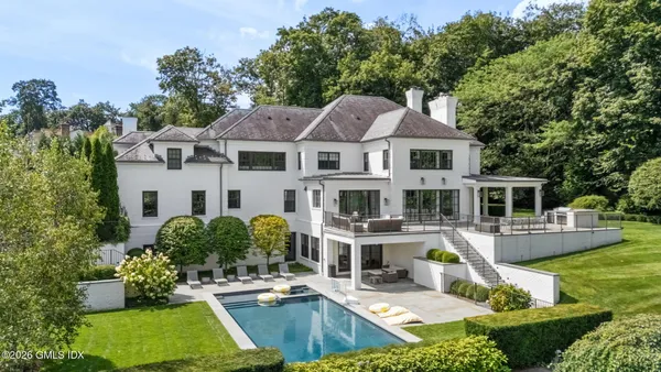 aerial view of a house with swimming pool
