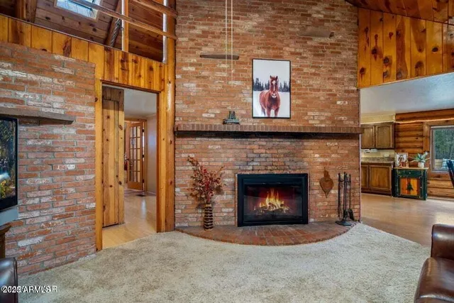 a view of a fireplace with a room