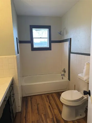 a bathroom with a toilet and a bathtub