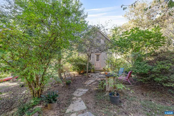 a backyard of a house with lots of green space