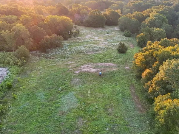 a view of a field with an trees