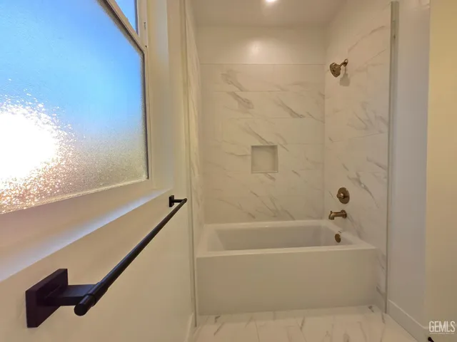 a bathroom with a bathtub