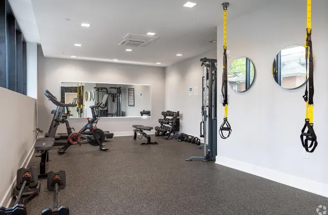 a view of a room with gym equipment
