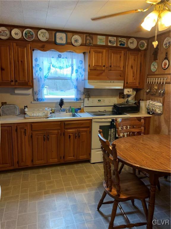 729 Bushkill Center Road Nazareth, PA 18064 - Photo 6 of 9 a kitchen with a sink a stove and wooden cabinets