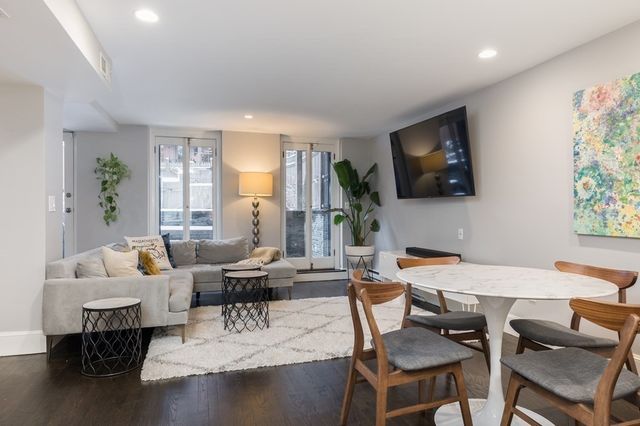 a living room with fireplace furniture and a flat screen tv