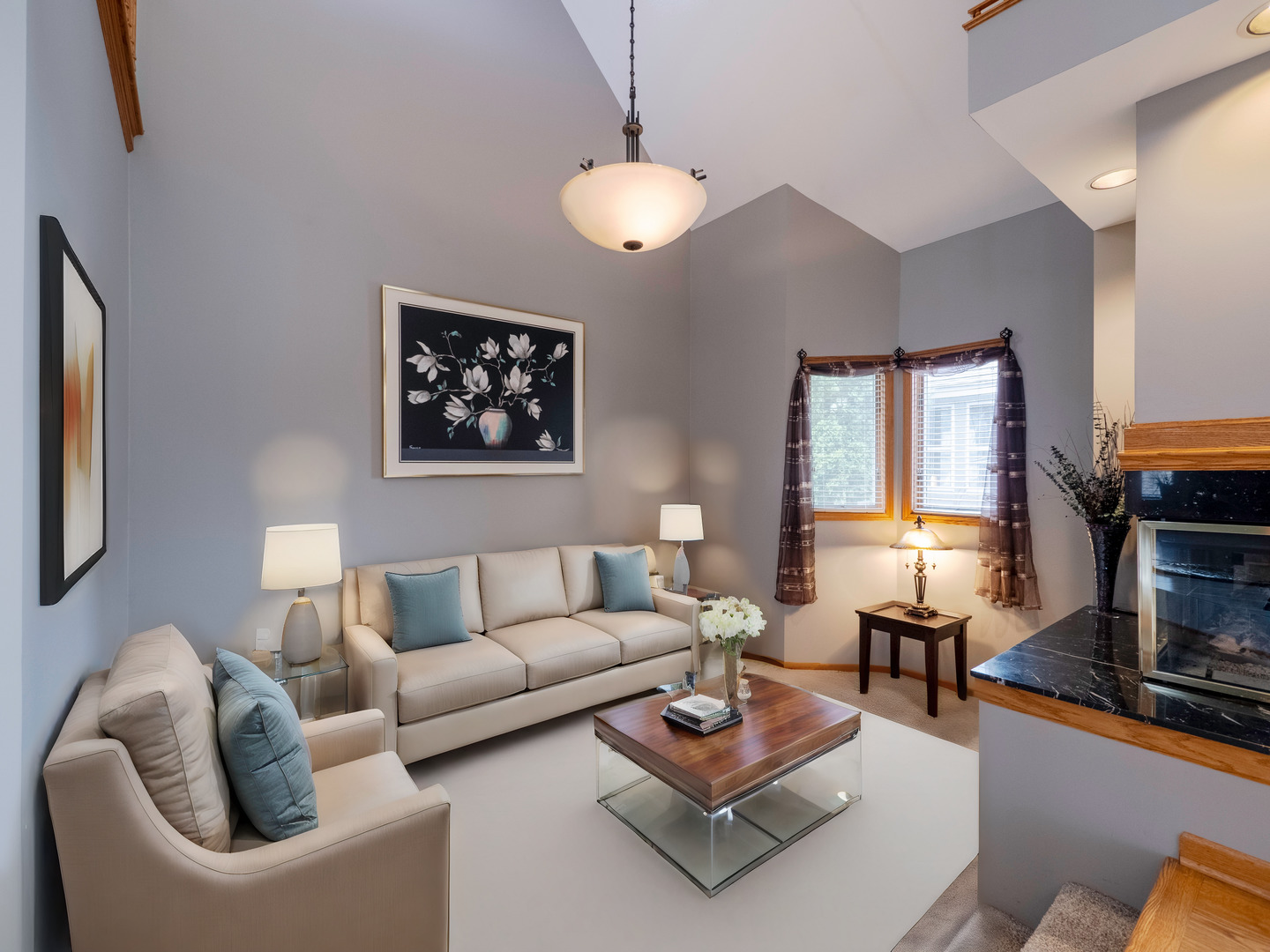 13310 Derby Road Lemont, IL 60439 - Photo 15 of 48 a living room with furniture a lamp and a fireplace