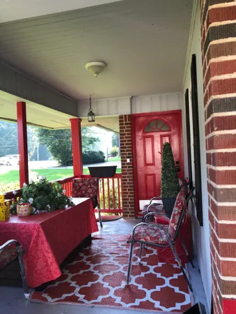a workspace with furniture and a table
