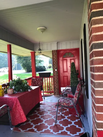 a workspace with furniture and a table