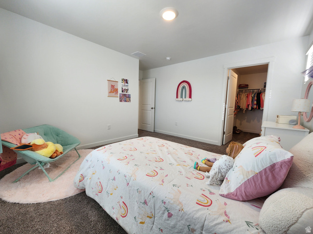 1736 East Fall Street Eagle Mountain, UT 84005 - Photo 17 of 30 Bedroom featuring dark carpet and a walk in closet