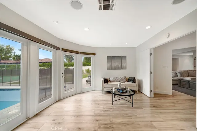 a view of a garden with a slide