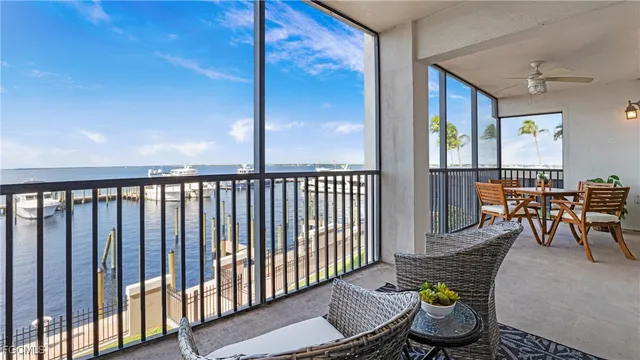 a view of balcony with wooden floor