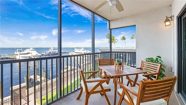 a view of balcony with furniture
