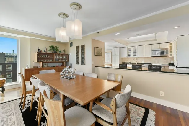 a view of a dining room and livingroom