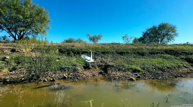 a view of a lake with houses in all around