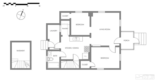 a black and white photo of a living room