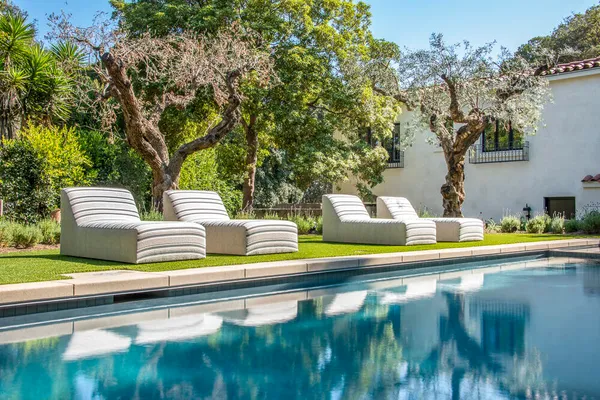 a view of a patio with couches and a potted plant on a table