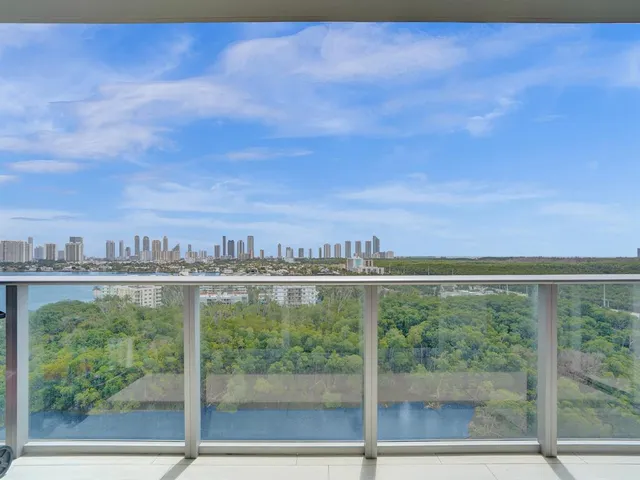 a view of a city from a yard