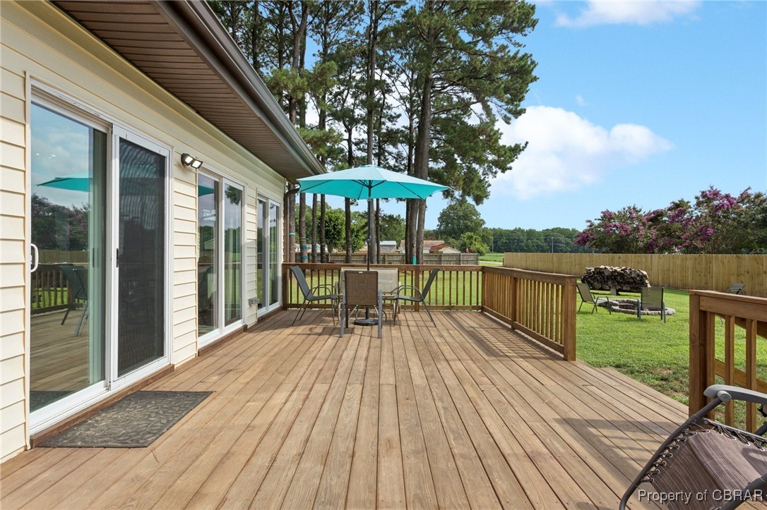 2063 Riley Lane Hayes, VA 23072 - Photo 28 of 35 Deck featuring outdoor dining space and a fenced backyard