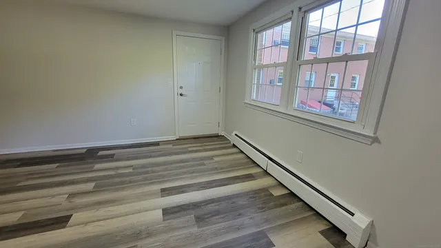 a view of staircase with window