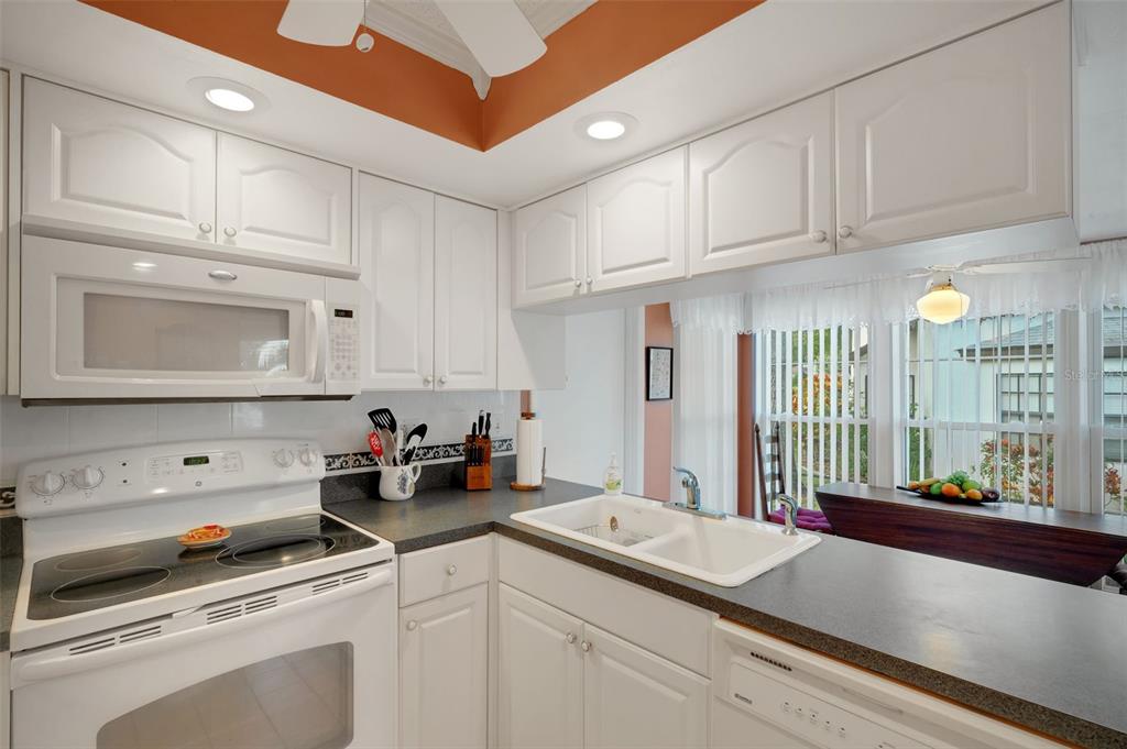 3681 Ridgemont Court Palm Harbor, FL 34684 - Photo 19 of 81 a kitchen with a sink dishwasher and white cabinets with wooden floor