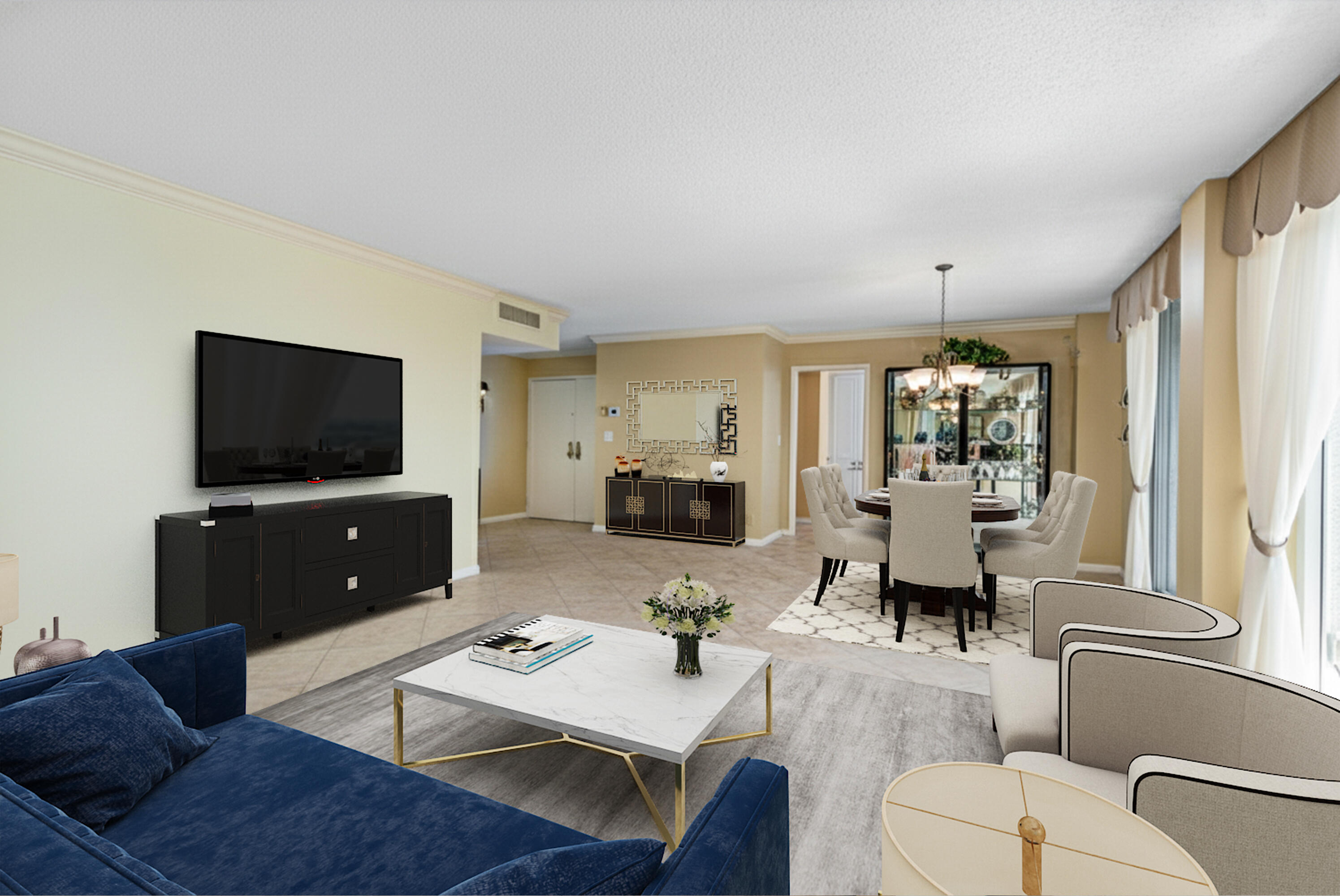 1200 South Ocean Boulevard, Unit 11D Boca Raton, FL 33432 - Photo 3 of 45 a living room with furniture and a flat screen tv