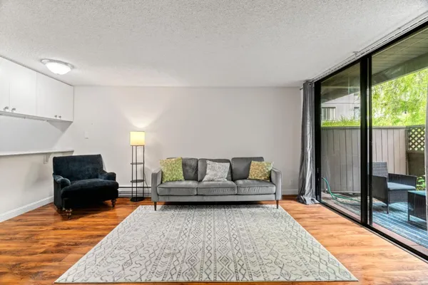a living room with furniture and a rug