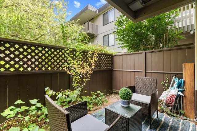 a outdoor view with a seating space