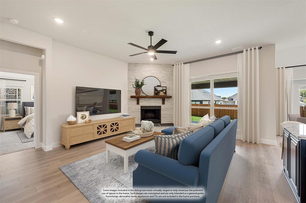 960 Imperial Eagle Road Alvarado, TX 76009 - Photo 17 of 40 a living room with furniture a flat screen tv and a fireplace