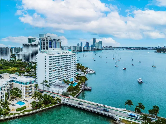 a view of a lake with building